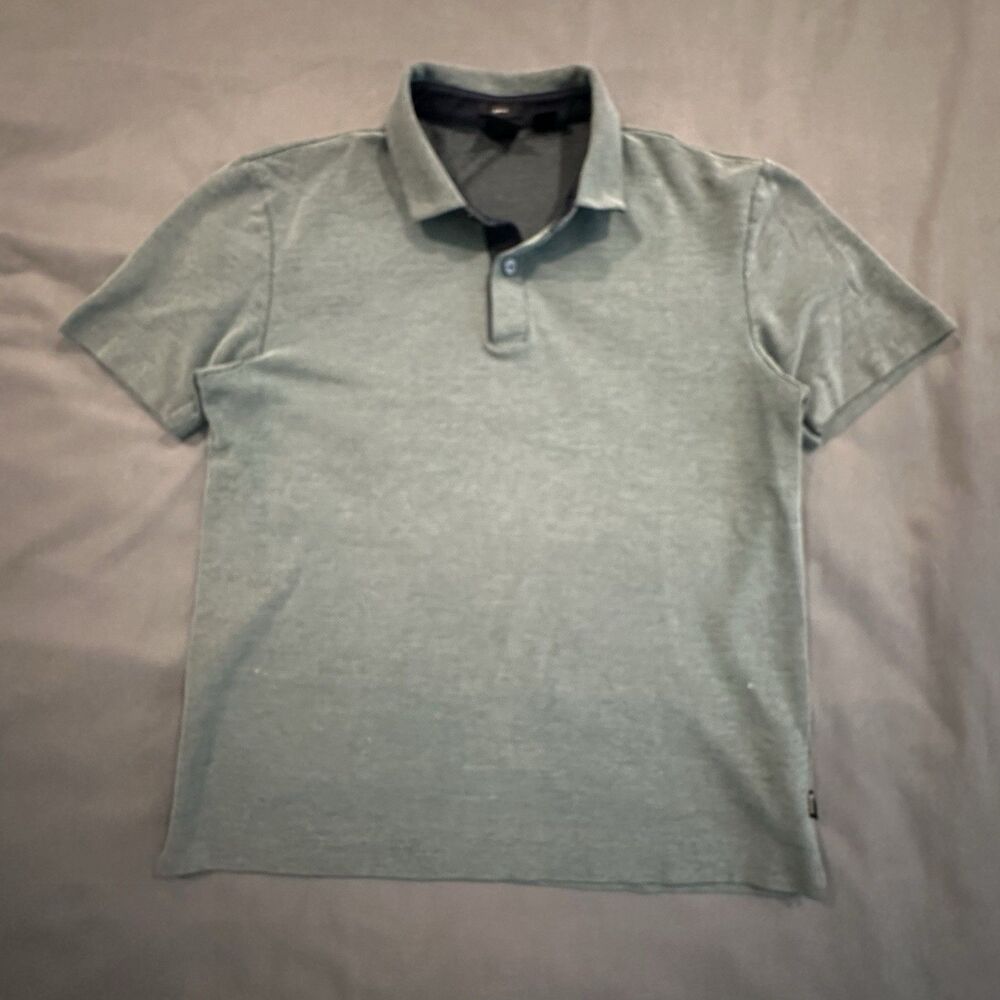 Hugo Boss Polo Micro Knit Mens M Slim Fit Casual Green Golf Shirt Short Sleeve